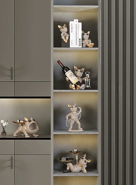 斗犬红酒架装饰品客厅乔迁礼物电镀银轻奢餐边柜酒托酒柜狗狗摆件