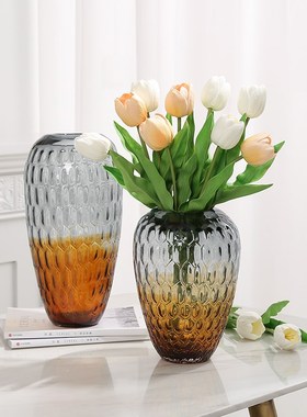 落日熔金琉璃花瓶琥珀色美式创意蜂窝花器摆件客厅酒店插花装饰品