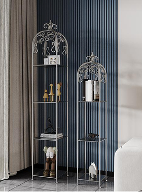 北欧轻奢铁艺鸟笼置物架客厅多层落地花架服装店包包架金色展示架