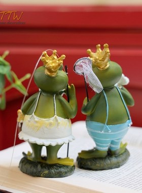 背带裤青蛙情侣创意庭院杂货家居客厅装饰摆件补网钓鱼花园系列