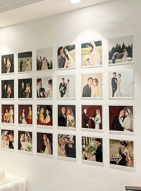 ins亚克力卡槽照片墙组合相框免打孔钉8寸相片O插槽墙贴a4画框挂