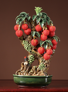 石湾陶瓷公仔荔枝摆件盆满钵满客厅玄关酒柜桌面摆设开业乔迁礼品