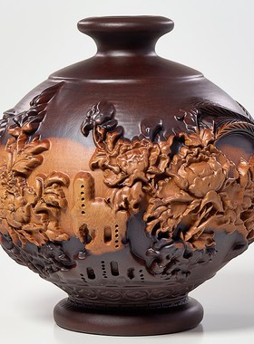 黑檀木雕装饰花瓶摆件实木客厅插花干花客厅电视柜玄关喜庆送礼