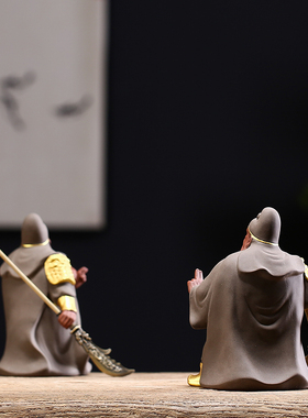 武财神关公招财车载摆件复古手工描金武圣关羽青龙偃月刀家居饰品