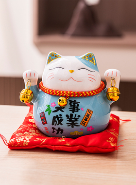 创意招财猫小摆件陶瓷办公室桌面装饰家居客厅存钱罐发财开业礼品