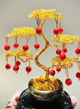 纯手工艺编制迷你发财树创意造型车载装饰摆件摇钱树桌面客厅招财