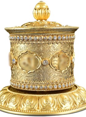 藏族纯铜车载指捻转金筒汽车车饰摆件双层浮雕转金轮家用装饰品