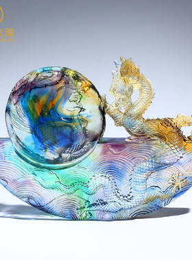 客厅创意家居装饰品琉璃手工艺术品龙凤摆件龙凤呈祥结婚礼物高档