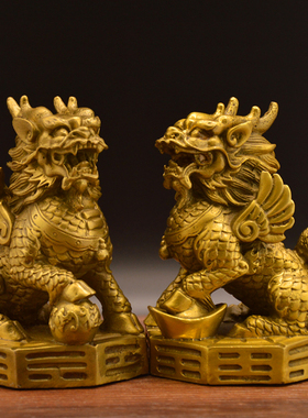 包邮纯铜财富麒麟摆件镇宅招财火麒麟铜铜麒麟