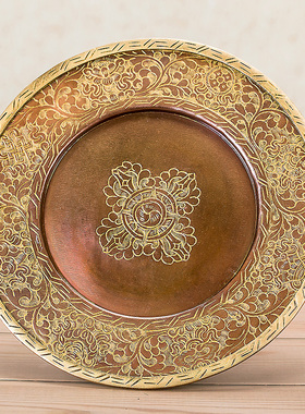 藏传用品尼泊尔手工雕花纯铜紫铜色曼扎盘藏族用品曼茶罗大小可选