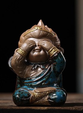 创意陶瓷孙悟空摆件四不小猴子中式家居客厅办公室装饰品茶道茶宠