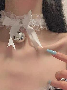 蕾丝蝴蝶结铃铛项链女choker脖子项圈配饰颈带挂脖个性颈链软妹潮