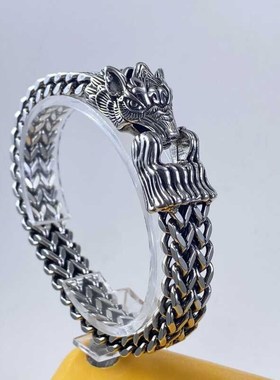 霸气男士龙头手链潮流个性复古粗犷双排龙骨链送男朋友礼物