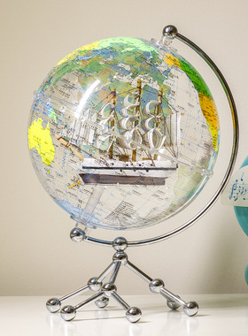 创意透明地球仪摆件轻奢客t厅酒柜桌面儿童房女男孩恐龙帆船装饰