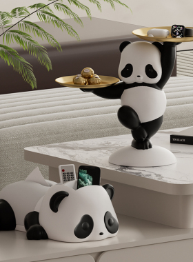 创意熊猫茶几摆件实用纸巾盒收纳现代轻奢高级感客厅W玄关家居装