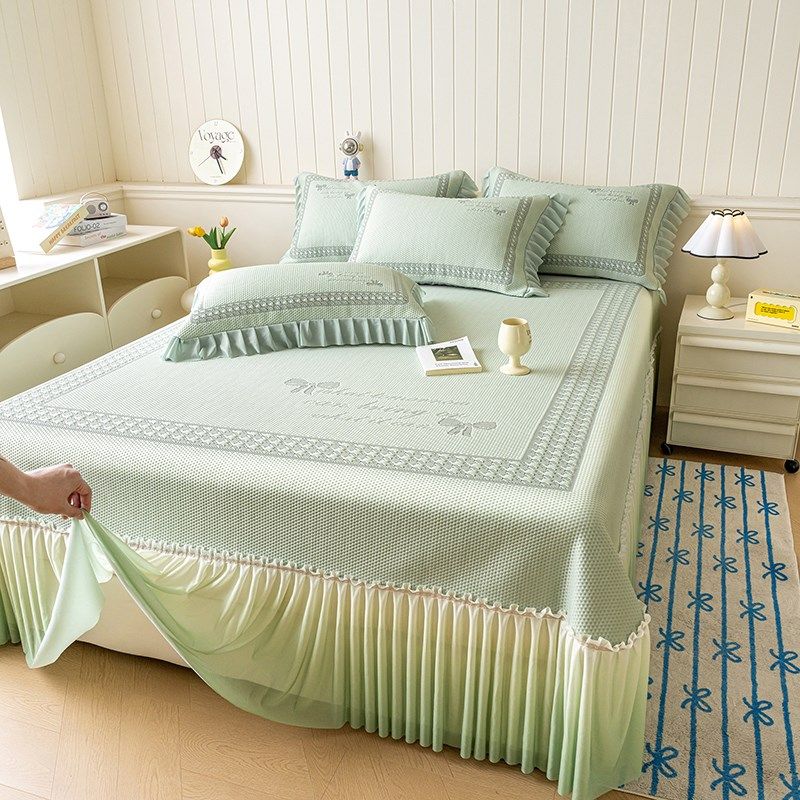 类母婴级冰豆豆凉席三件渐变床裙款夏季冰丝席机洗家用席子,淘宝优惠券,粉丝福利购,淘宝优惠卷