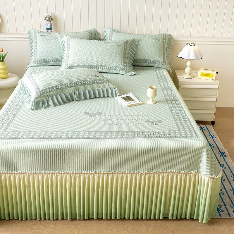 类母婴级冰豆豆凉席三件渐变床裙款夏季冰丝席机洗家用席子,淘宝优惠券,粉丝福利购,淘宝优惠卷