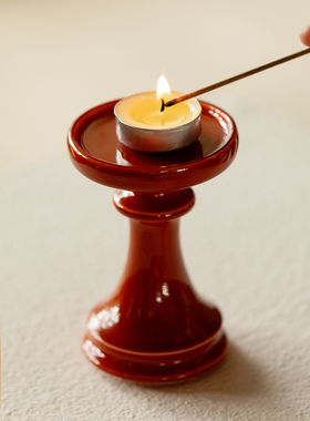 植述创意玻璃烛台灯禅意茶室氛围灯故宫红家用落地蜡烛灯装饰摆件