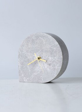大理石小座钟迷你创意时钟表圆形台钟客厅茶几书房桌面摆件装饰品