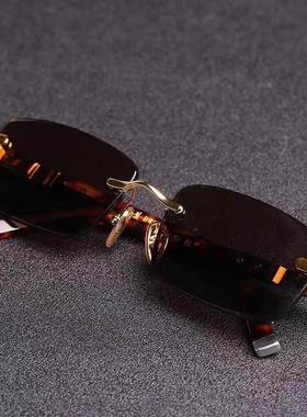 俄罗斯大白鲨无边框太阳镜问牛专卖店飞行员偏光墨镜石头水晶眼镜