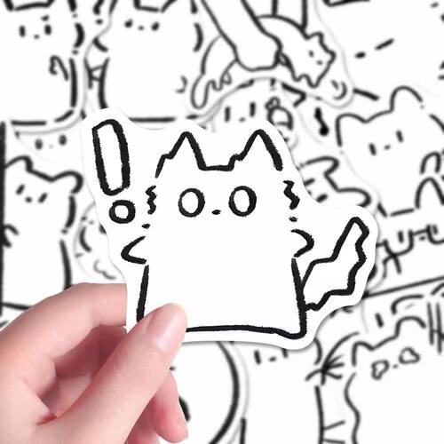 96张创意简笔画小猫贴纸卡通可爱线条小猫创意装饰手账本桌面diy - 图0