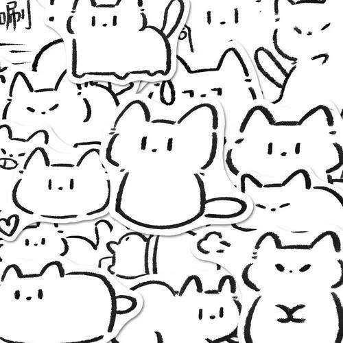 96张创意简笔画小猫贴纸卡通可爱线条小猫创意装饰手账本桌面diy - 图3