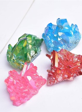 热卖天然白水晶簇电镀黄紫蓝粉绿多E色镀彩晶簇工艺品家居装饰摆