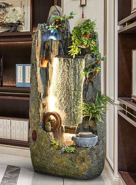 假山流水幕墙喷泉开n业礼品落地屏风摆件办公室招财风水轮客厅装