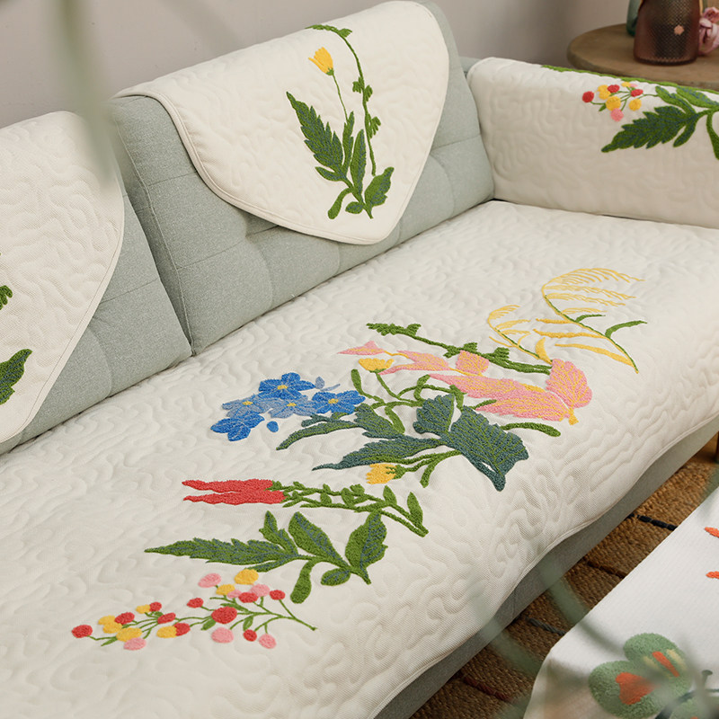 鲁绣田园刺绣沙发坐垫美式简约沙发扶手巾四季通用防滑沙发垫定制,淘宝优惠券,粉丝福利购,淘宝优惠卷
