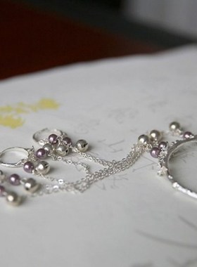 花式采耳舞蹈人气铃铛手链古装民族风手链戒指一体链