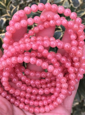 阿根廷天然冰种红纹石手串女 桃花手链粉晶粉水晶珠子手链单圈