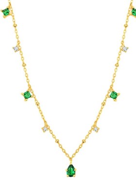 精致复古祖母绿锆石项链女小众设计感锁骨链轻奢时尚简约颈链