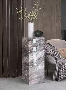 别墅大平层岩板底座客厅沙发电视柜旁边落地摆件大型软装置物花架