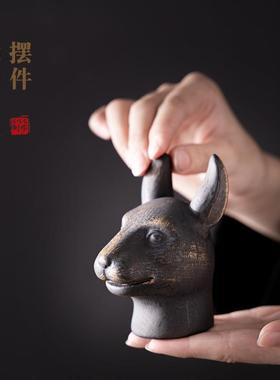 手工陶瓷十二生肖兽首摆件精品茶宠可养茶道玄关博古架长辈送礼