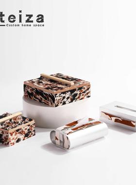 Oteiza简约现代马毛首饰盒金属纸巾盒托盘摆件样板间售楼处装饰品