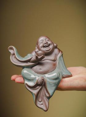 创意大肚陶瓷弥勒佛人物大肚笑佛禅意客厅玄关中式家居根雕小摆件