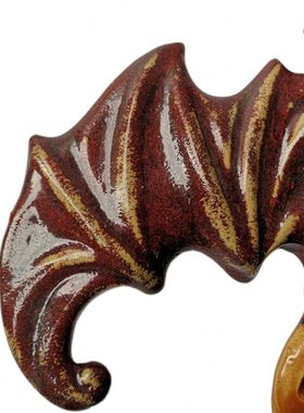 石湾陶瓷公仔家居装饰摆件挂阳台庭院户外红色釉窑变蝙蝠福到眼前