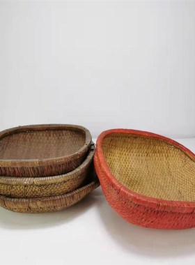 民俗怀旧收藏老物件针线笸箩老式竹F编簸箩老旧农具农家院装饰摆