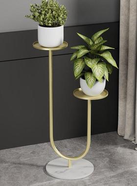 北欧铁艺花架子室内客厅电视柜旁落地式摆件轻奢大理石多层置物架