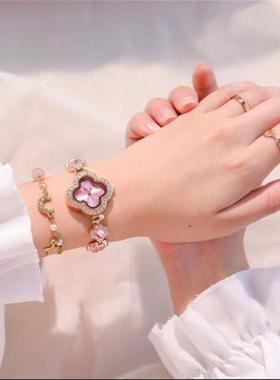 沛晴高端四叶草手表时尚气质好运腕表情人节女友轻奢镶钻高档手炼