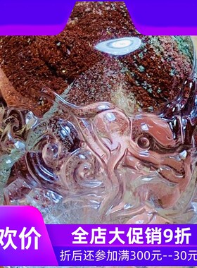天然水晶巴西原矿绿幽灵手工雕刻龙如意手把件小摆件146.5克夸