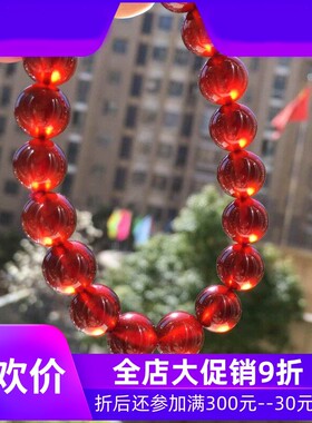 天然橙红色石榴石单圈手链女款圆珠手串珠链珠串晶体通透规格10.4