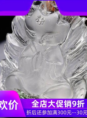 天然原矿巴西翠绿幽灵俏色手工精雕刻莲花九尾狐狸吊坠想玻璃体即