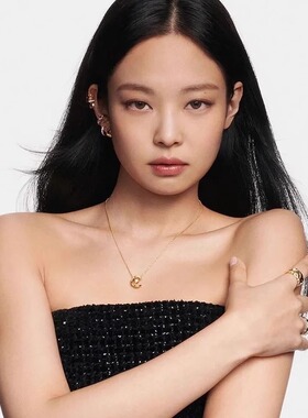 Jennie同款耳环coco18k玫瑰金菱格纹耳夹小香风菱形百搭耳钉耳拍