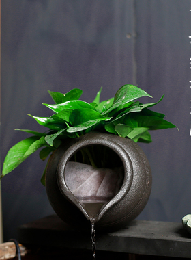 创意单个小号陶罐循环流水配件生态古法养鱼陶瓷缸庭院装饰品造景