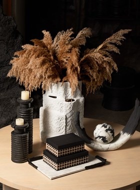 新中式陶瓷插花花器实木烛台复古首饰盒民宿客厅餐桌茶几摆件组合