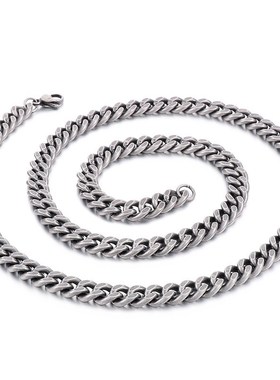 酷帅潮男复古做旧双面磨不锈钢项链 时尚创意男士煮黑色钮链链条