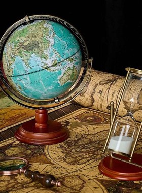 复古怀旧英文地球仪美式家居装饰摆件木质底座婚礼摄影拍摄道具