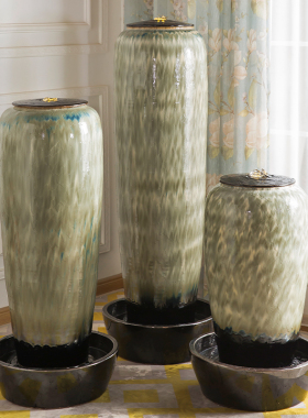 景德镇陶瓷流水摆件循环水办公室装饰庭院瀑布景观落地鱼池装饰品