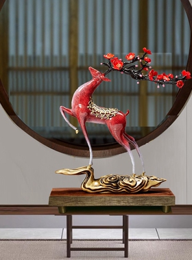 新中式梅花鹿招财摆件客厅酒柜玄关铜工艺品乔迁新居礼品送领导